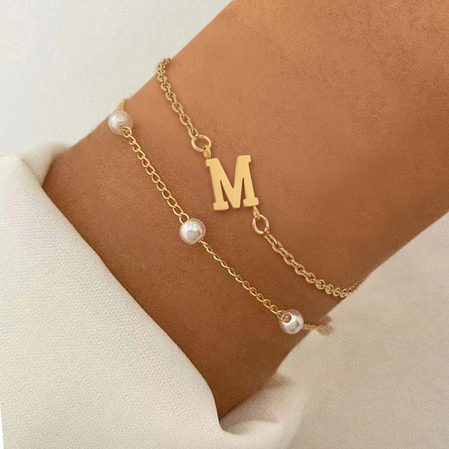 Elegant Simple Style Classic Style Letter 201 Stainless Steel 304 Stainless Steel Artificial Pearl Bracelets In Bulk