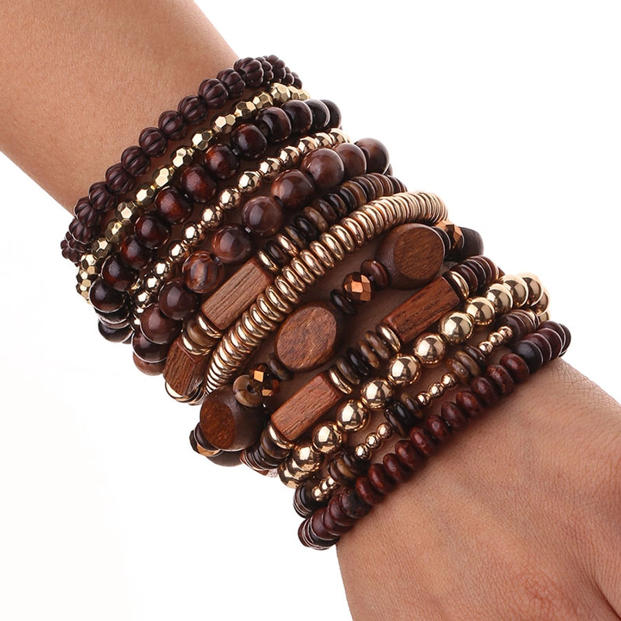 Casual Retro Round Rectangle CCB Wood Glass Beaded Chain Beaded Bracelets