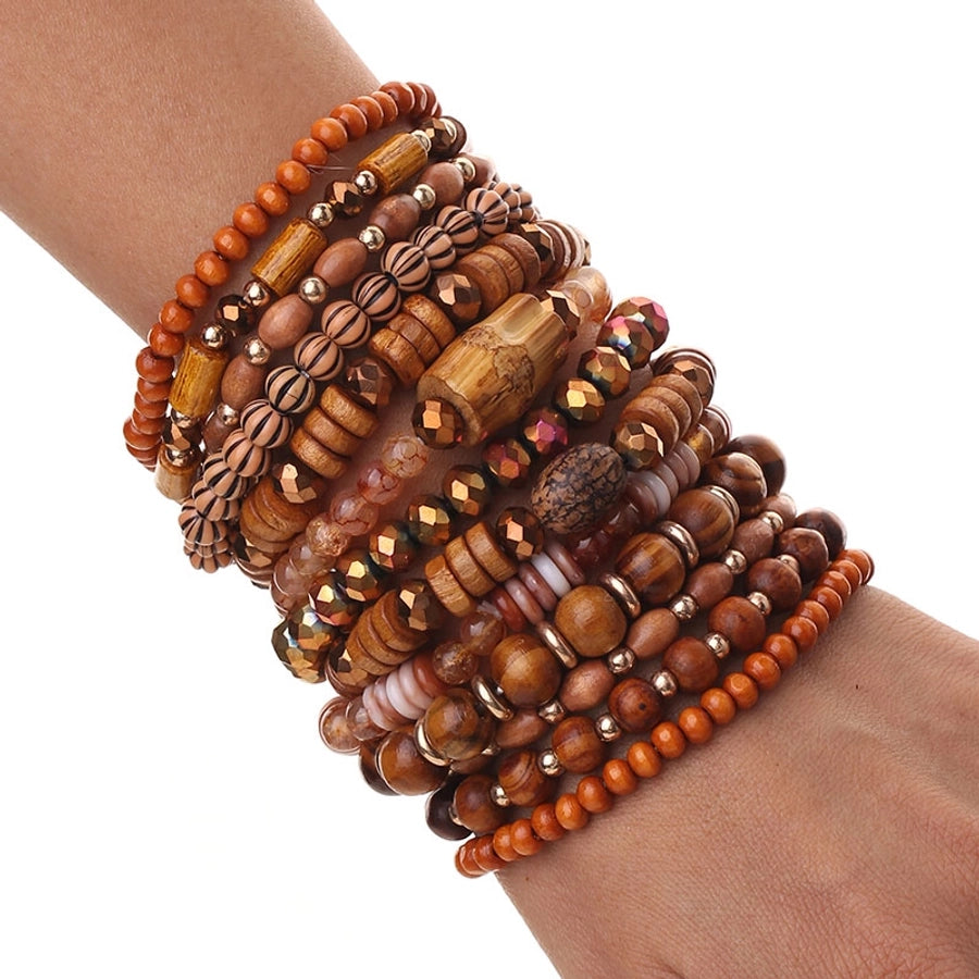 Retro Classic Style Round Oval CCB Wood Glass Beaded Chain Beaded Bracelets