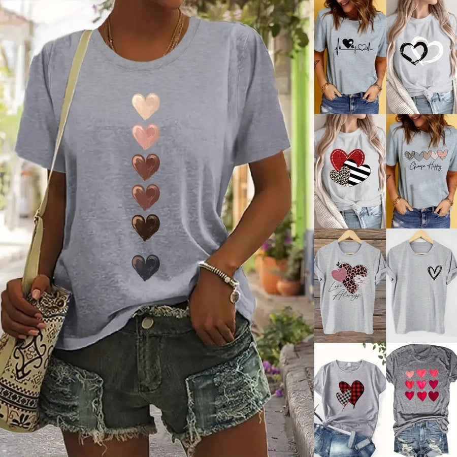 Women's T-shirt Short Sleeve T-Shirts Vacation Simple Style Heart Shape