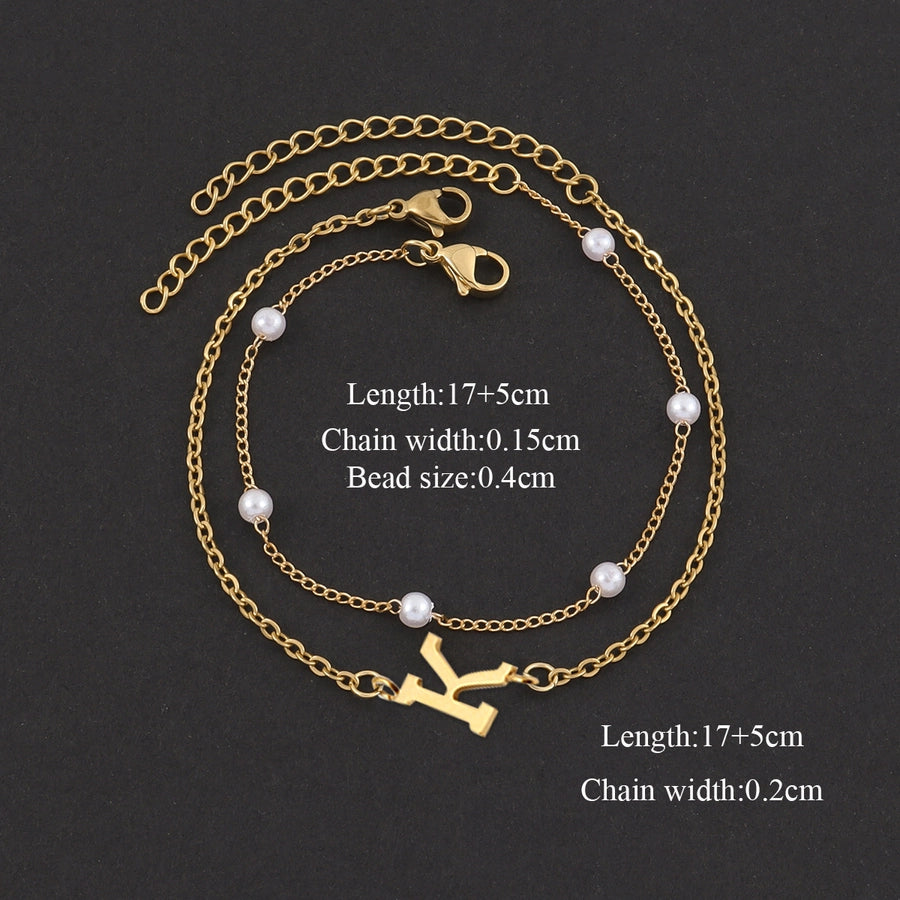 Elegant Simple Style Classic Style Letter 201 Stainless Steel 304 Stainless Steel Artificial Pearl Bracelets In Bulk