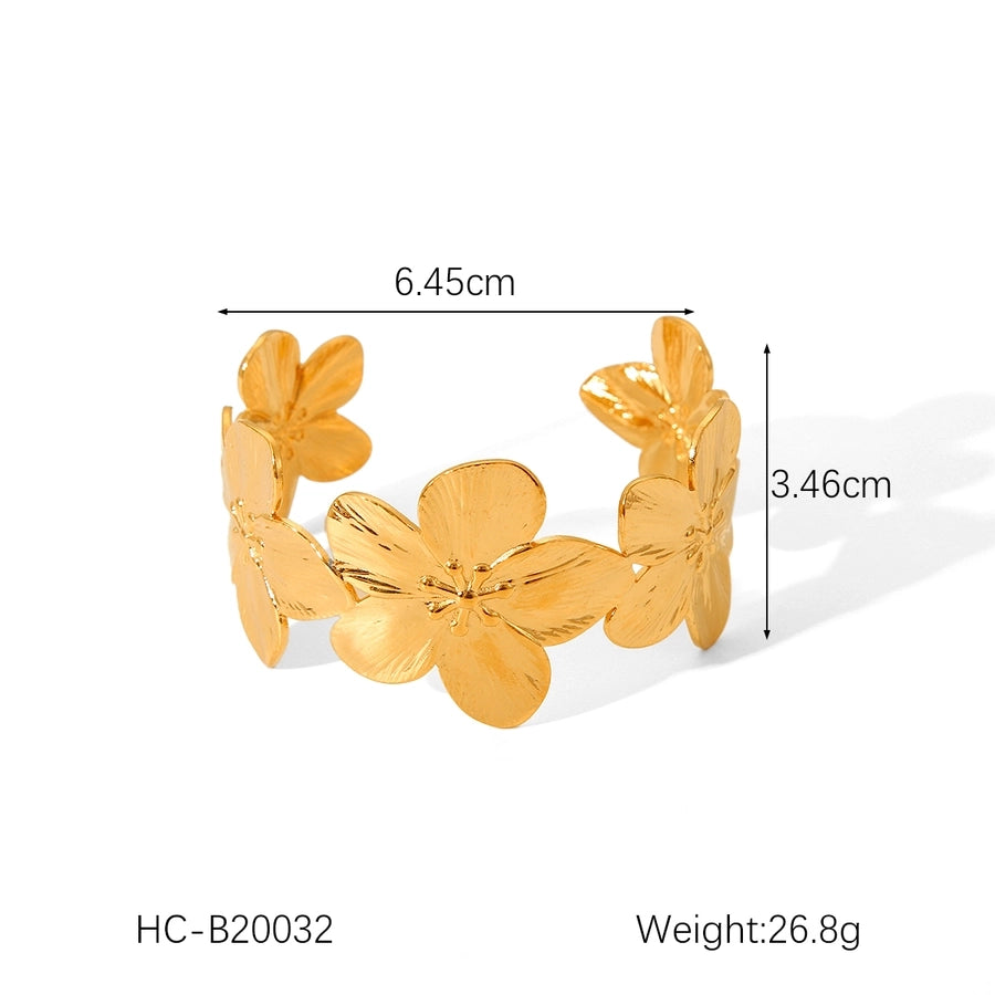 IG Style Flower 304 Stainless Steel Titanium Steel 18K Gold Plated Bangle In Bulk Stainless Steel Bracelets