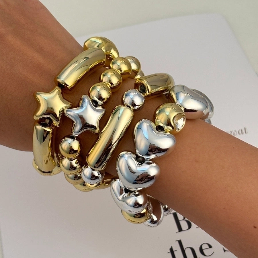 Simple Style Commute Pentagram Round Heart Shape 18K Gold Plated CCB  Beaded Bracelets