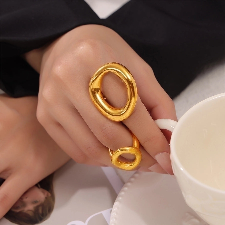 Jewelry IG Style Simple Style Korean Style Oval 304 Stainless Steel 18K Gold Plated Hollow Out Rings