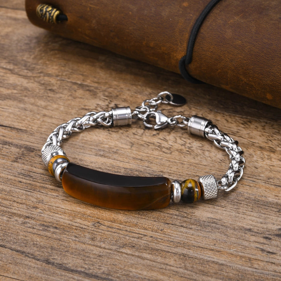 Simple Style Solid Color 304 Stainless Steel Agate Tiger Eye Beaded Chain Beaded Bracelets