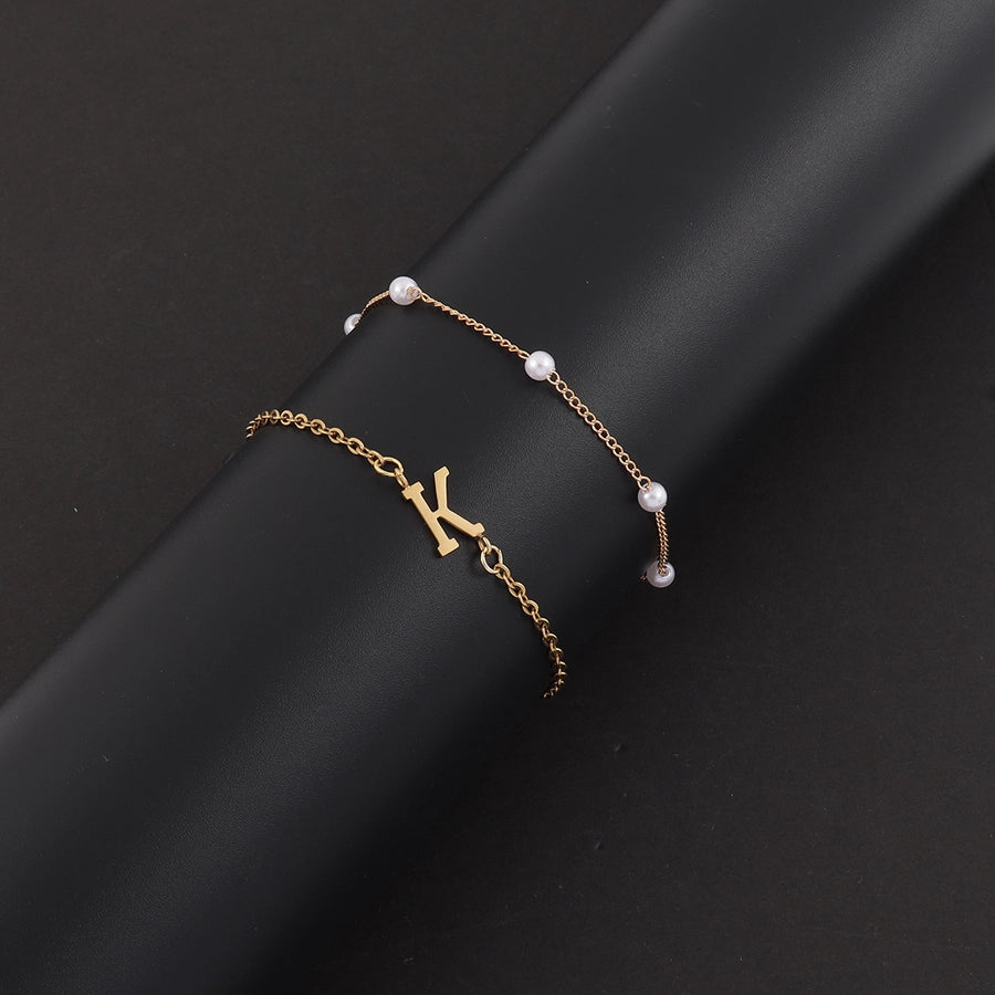 Elegant Simple Style Classic Style Letter 201 Stainless Steel 304 Stainless Steel Artificial Pearl Bracelets In Bulk