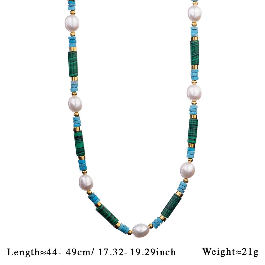 Retro Geometric Natural Stone 316L Stainless Steel  natural stone Beaded Chain Beaded Necklaces