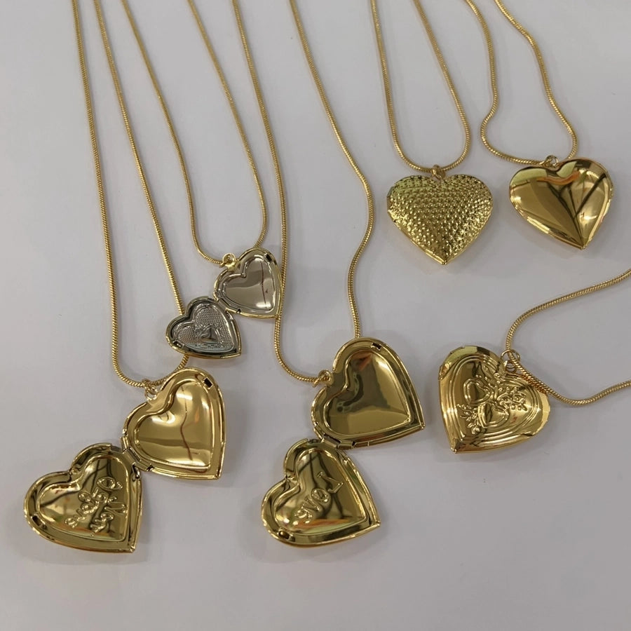 Stainless Steel 18K Gold Plated Modern Style Simple Style Heart Shape Pendant Necklace Locket Necklace