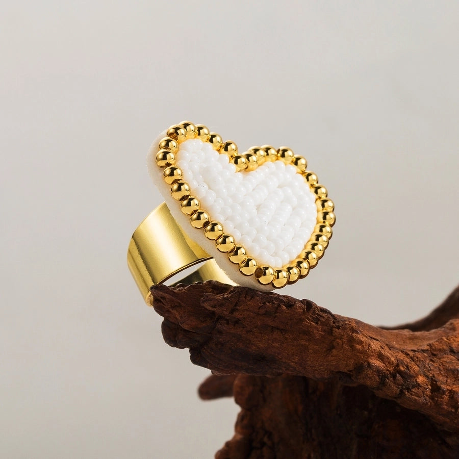 ig style simple style heart shape glass copper plating 18k gold plated women's rings