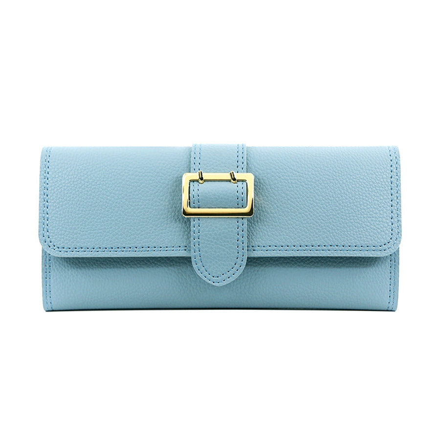 women's solid color pu leather buckle wallets