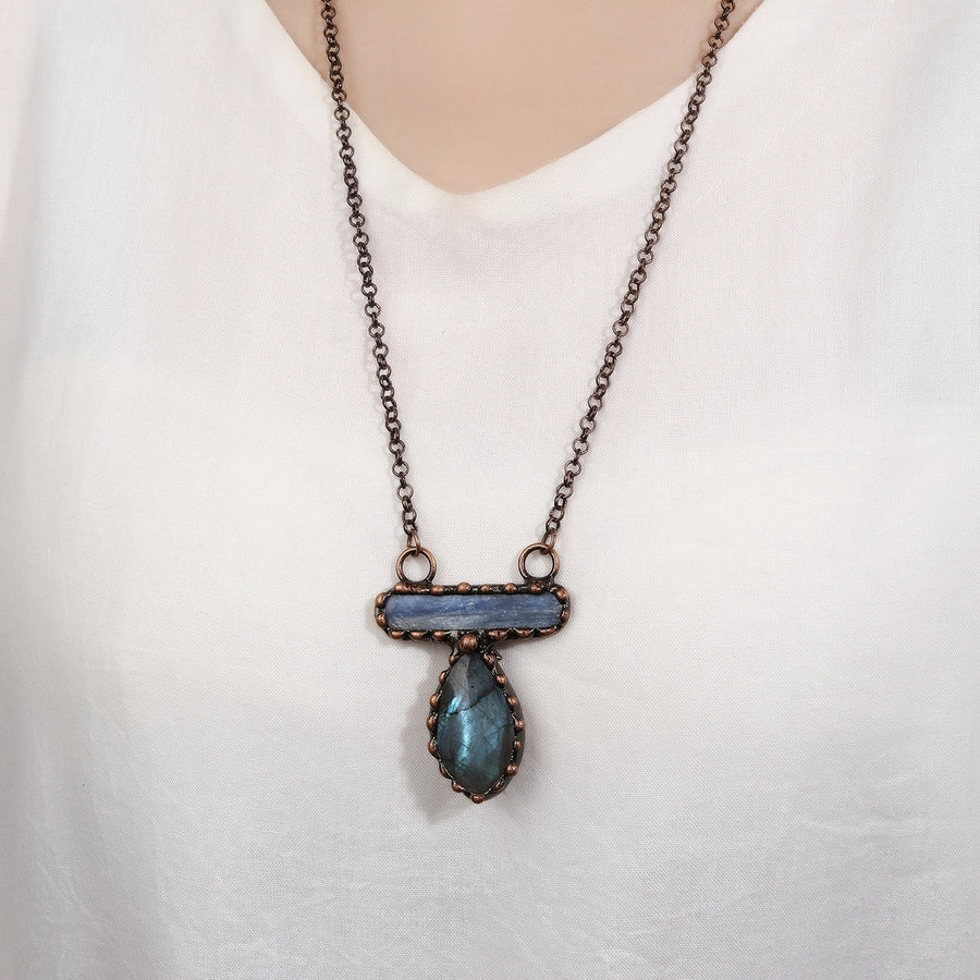 Labradorite Blue Copper Irregular Pendant Necklace