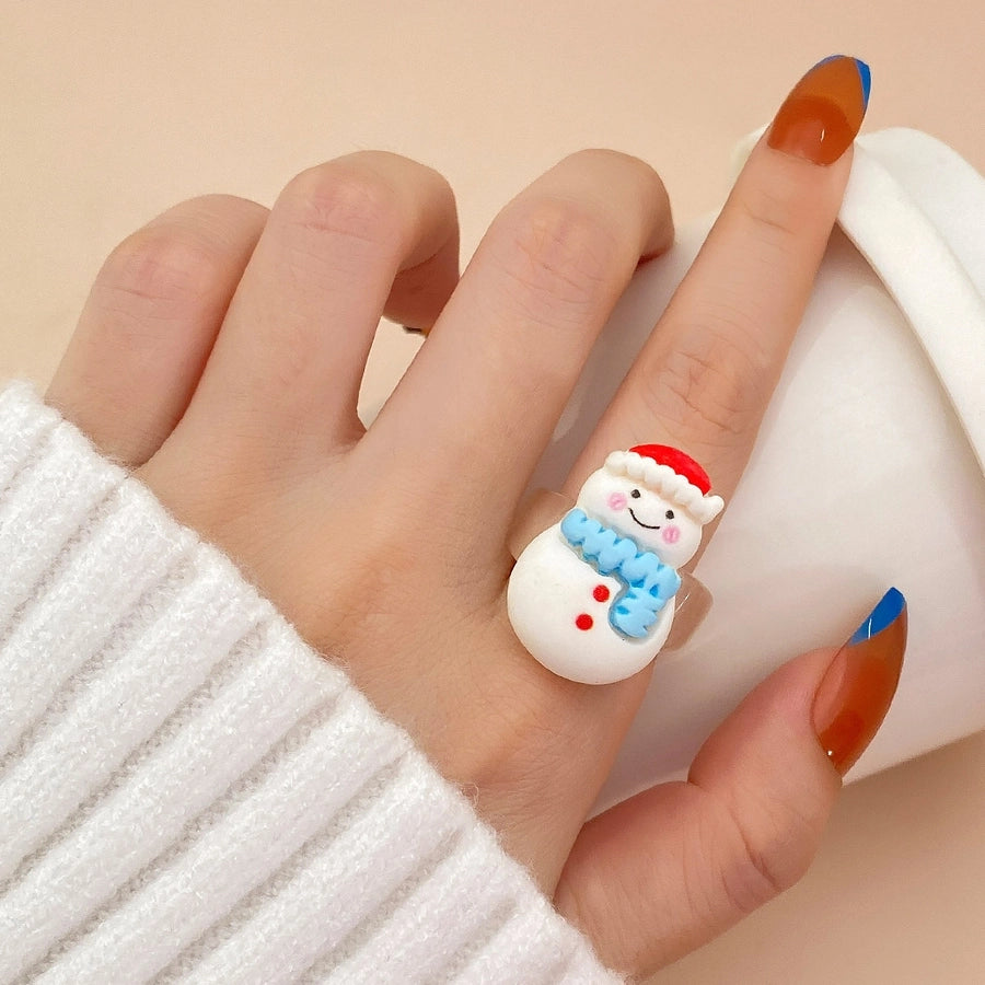 Christmas personalized cute cartoon ring Santa Claus elk snowman resin ring versatile accessories female