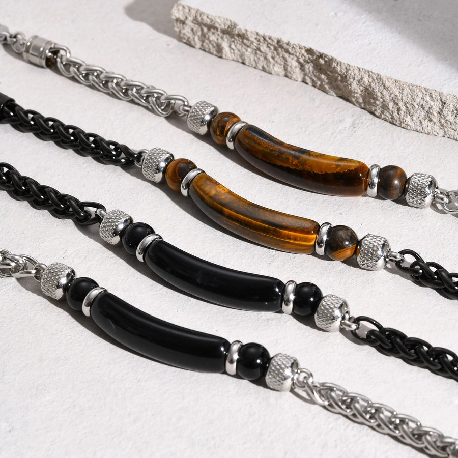 Simple Style Solid Color 304 Stainless Steel Agate Tiger Eye Beaded Chain Beaded Bracelets