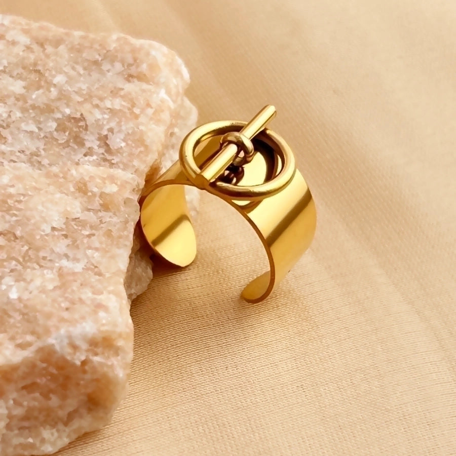 retro geometric titanium steel 14k gold plated open ring