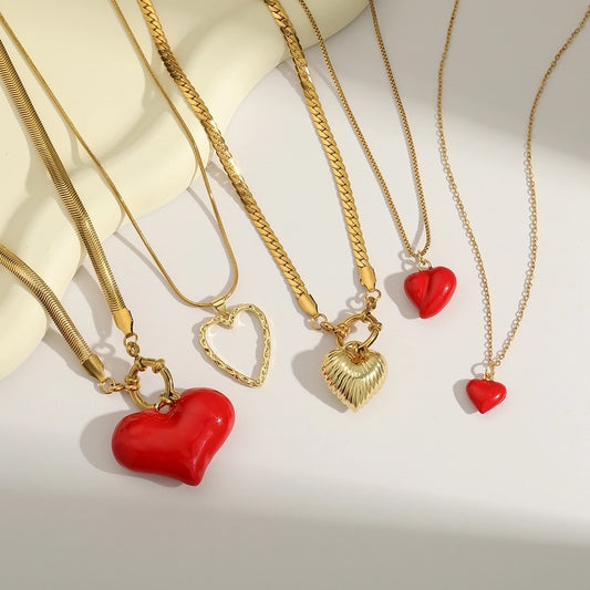 1 Piece 25.3MM Hole 1~1.9mm Copper 18K Gold Plated Heart Shape Polished Pendant Chain Jewelry Accessories