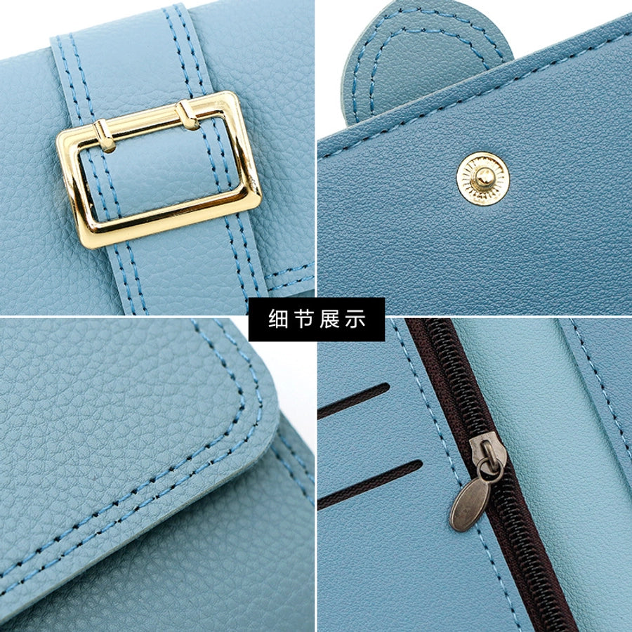 women's solid color pu leather buckle wallets