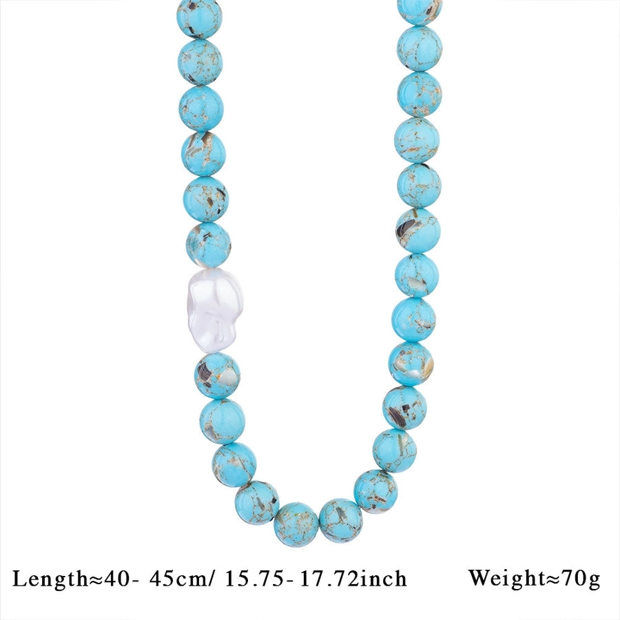 Exaggerated Geometric 316L Stainless Steel  natural stone Freshwater Pearl Beaded Chain Beaded Necklaces