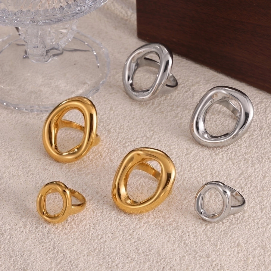 Jewelry IG Style Simple Style Korean Style Oval 304 Stainless Steel 18K Gold Plated Hollow Out Rings