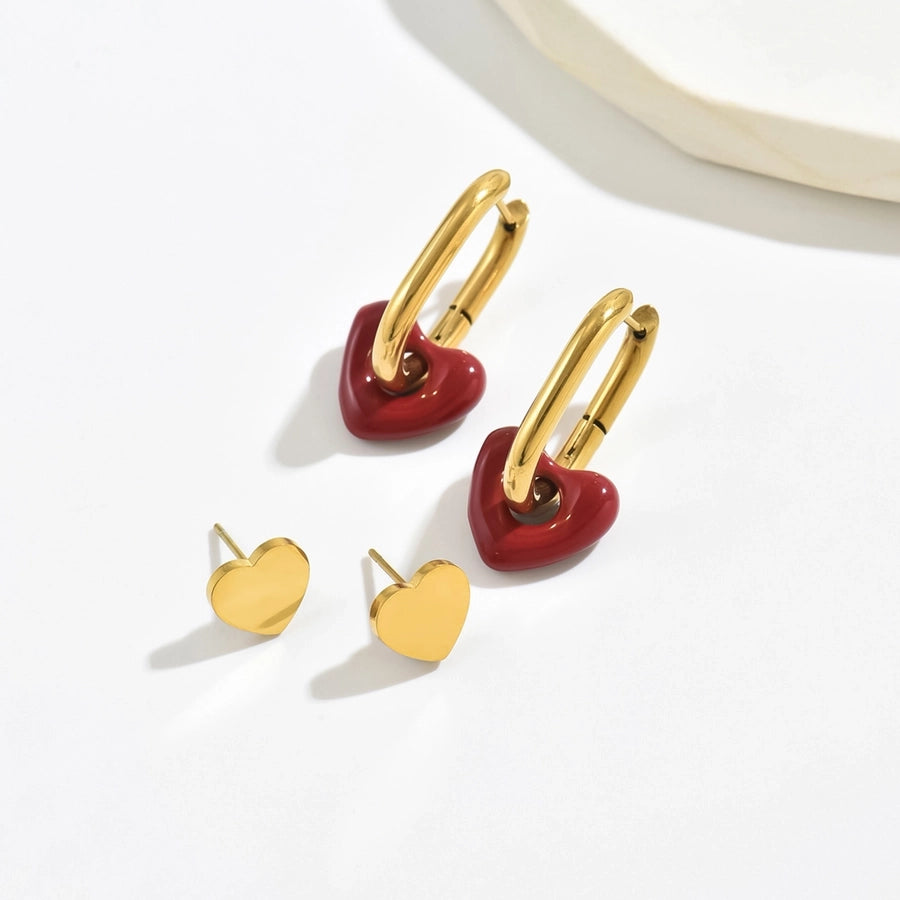 1 Set 1 Pair Simple Style Heart Shape Heart 304 Stainless Steel 18K Gold Plated Earrings Ear Studs