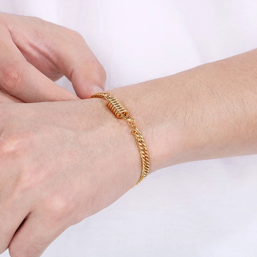 Simple Style Solid Color 304 Stainless Steel 18K Gold Plated cable chain Bracelets In Bulk