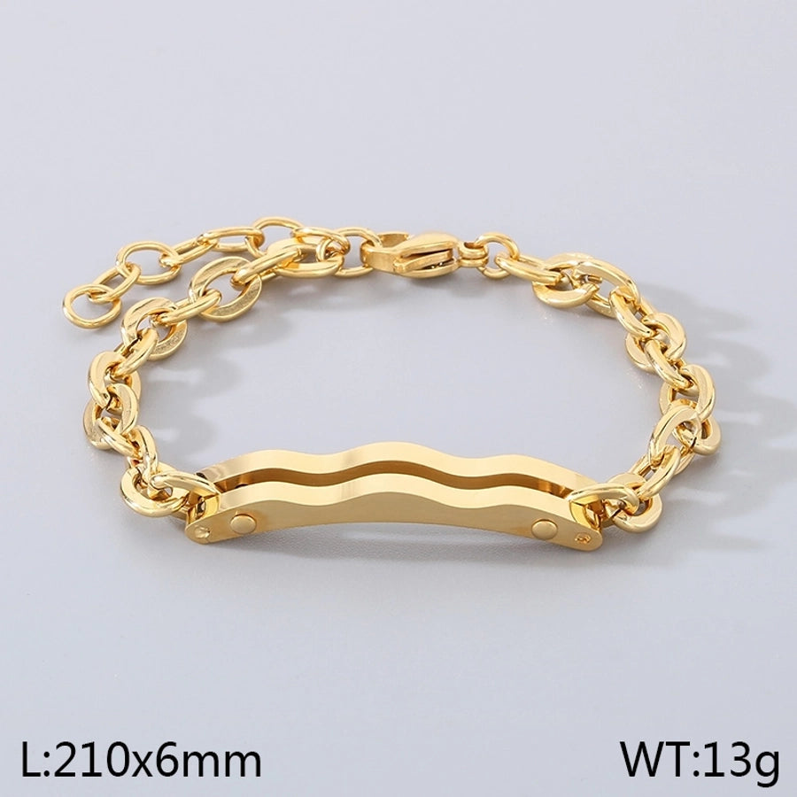 Simple Style Geometric 304 Stainless Steel 18K Gold Plated Cuban Link Chain Curb Chain cable chain Bracelets In Bulk