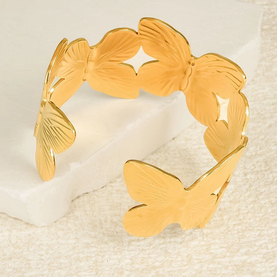 IG Style Solid Color Butterfly 304 Stainless Steel 18K Gold Plated Bangle In Bulk Stainless Steel Bracelets