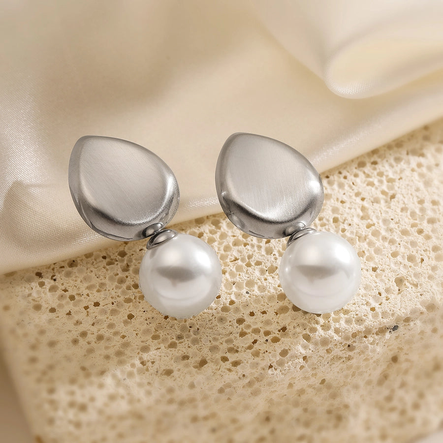 1 Pair Retro Water Droplets Plating Inlay 304 Stainless Steel Artificial Pearls 18K Gold Plated Drop Earrings