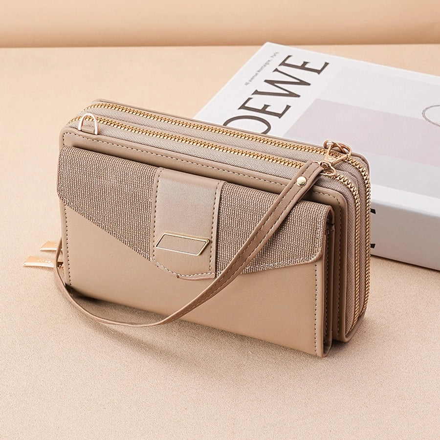 women's pu leather color block elegant classic style square buckle crossbody bag