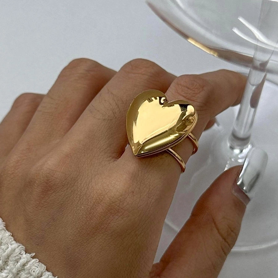 Jewelry Simple Style Heart Shape 304 Stainless Steel 18K Gold Plated Plating Open Rings