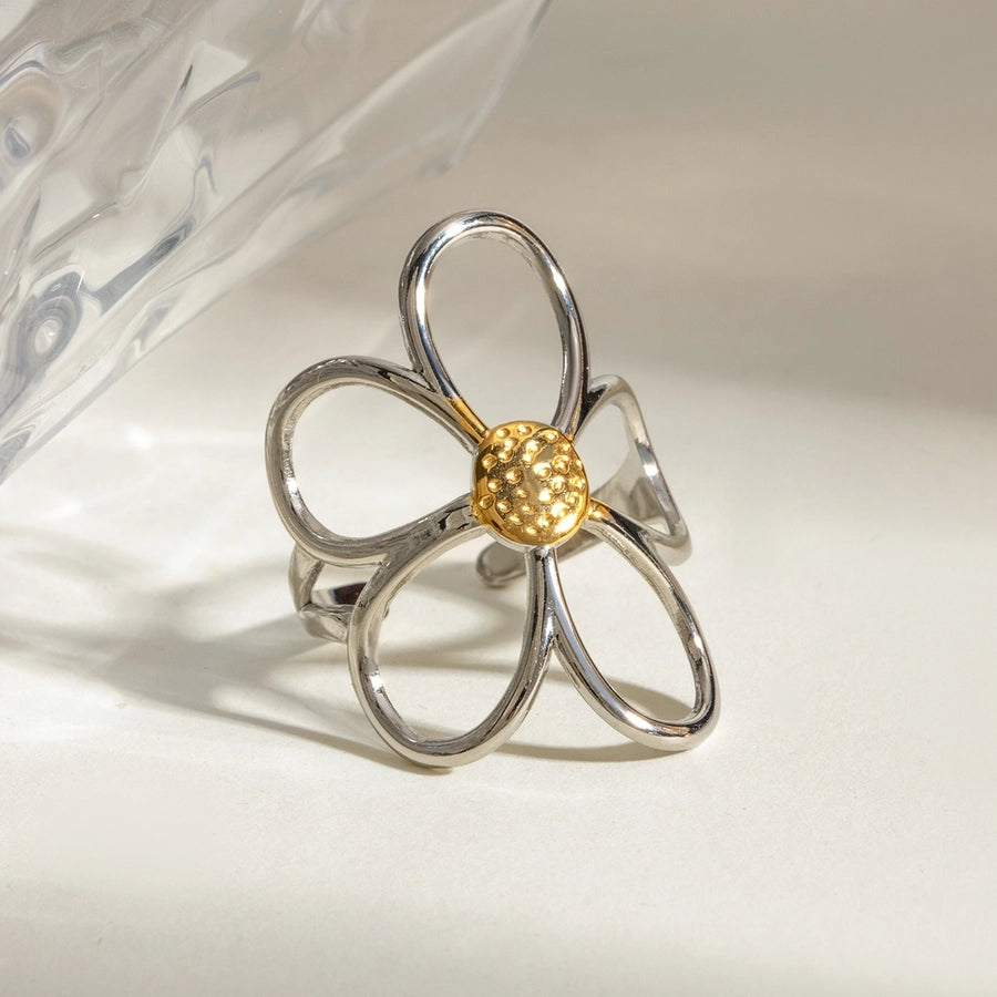 Jewelry Simple Style Classic Style Flower 304 Stainless Steel 18K Gold Plated Mixed Metal Open Rings