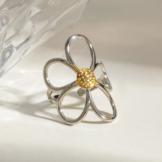 Jewelry Simple Style Classic Style Flower 304 Stainless Steel 18K Gold Plated Mixed Metal Open Rings