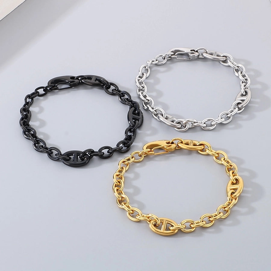 Simple Style Geometric 304 Stainless Steel 18K Gold Plated cable chain Bracelets In Bulk