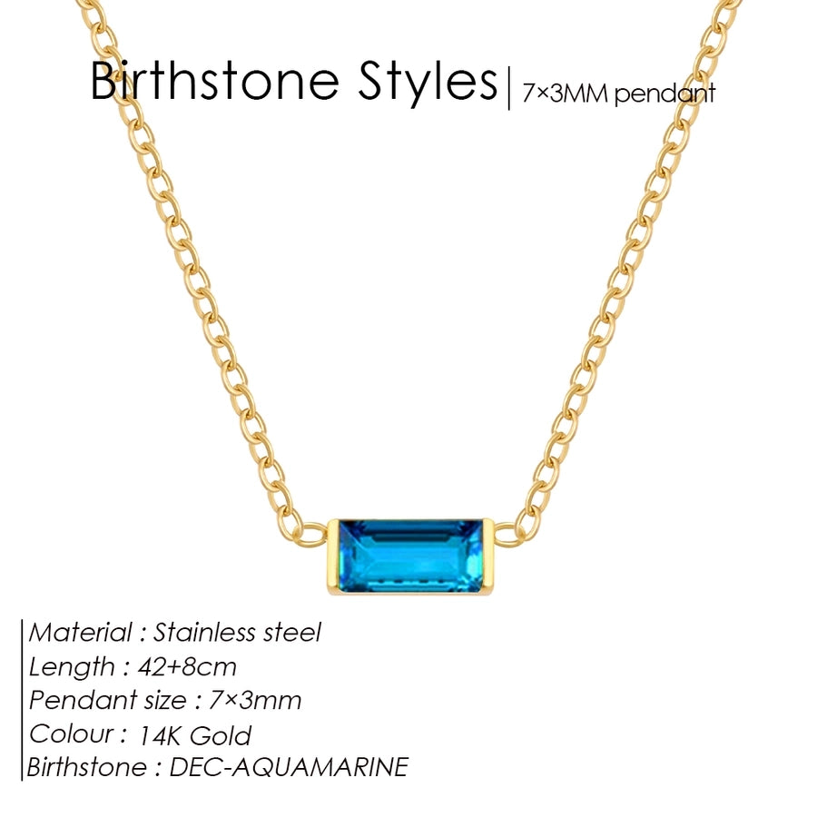 Jewelry Retro Classic Style Square 304 Stainless Steel Birthstone Zircon Pendant Necklace