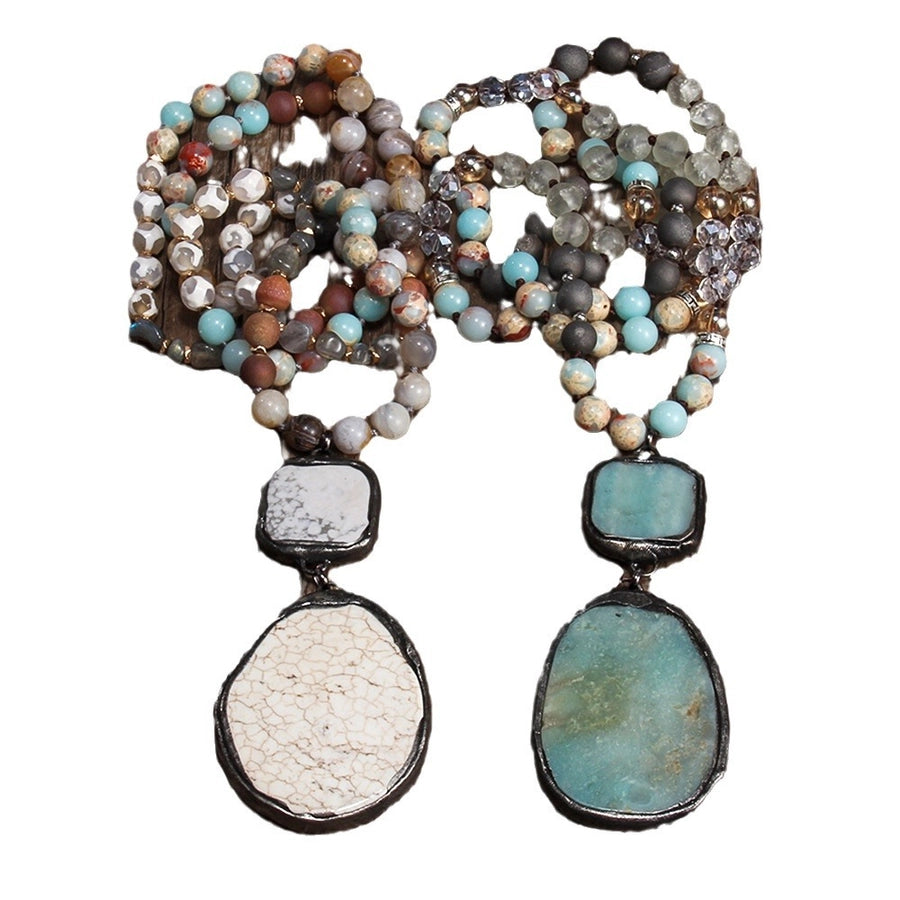 Bohemian Geometric Semi-precious stone Alloy Stone  Pendant Necklace Sweater Chain In Bulk Natural stone necklace