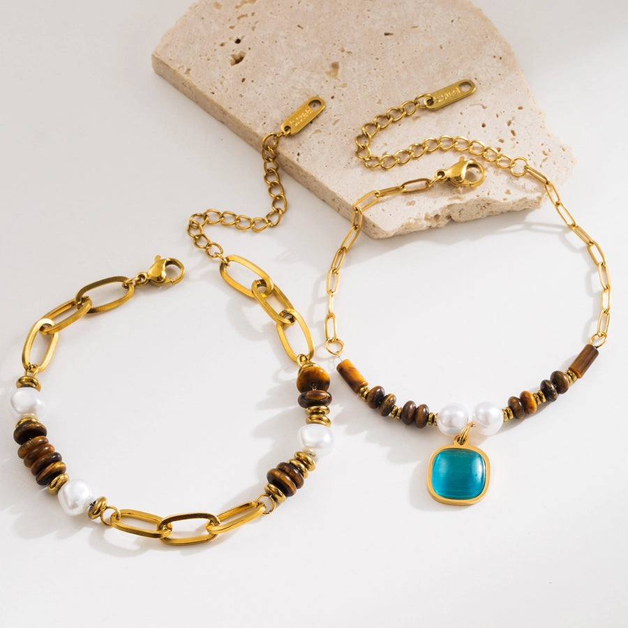 Jewelry Casual Vacation Classic Style Geometric 304 Stainless Steel Tiger Eye Inlay Necklace