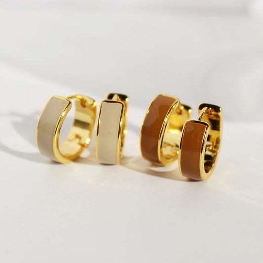 Brass 24K Gold Plated Epoxy Plating Geometric Round Hoop Earrings