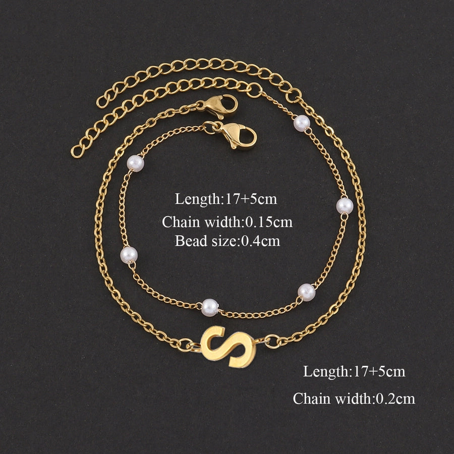 Elegant Simple Style Classic Style Letter 201 Stainless Steel 304 Stainless Steel Artificial Pearl Bracelets In Bulk