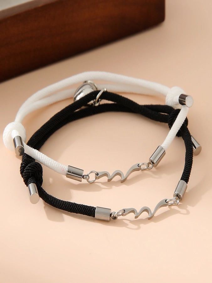 Simple Style Classic Style Heart Shape 304 Stainless Steel Alloy Polyester Woven Chain String Bracelets