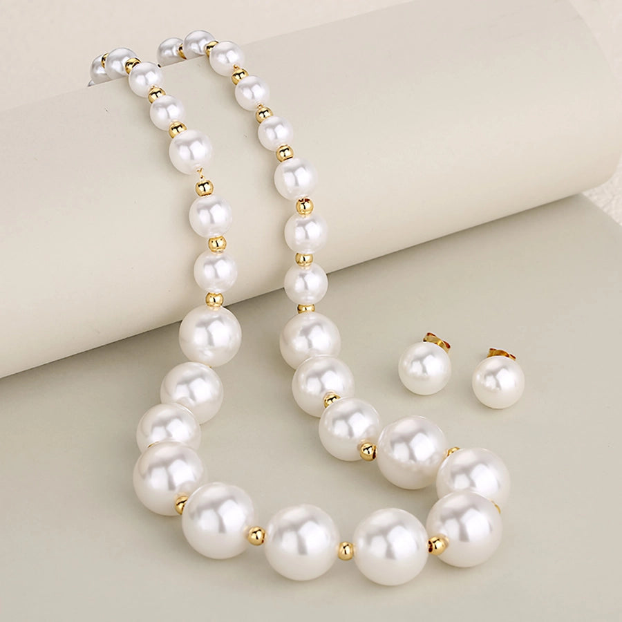 Jewelry Elegant Round 304 Stainless Steel Pearl Inlay Jewelry Set