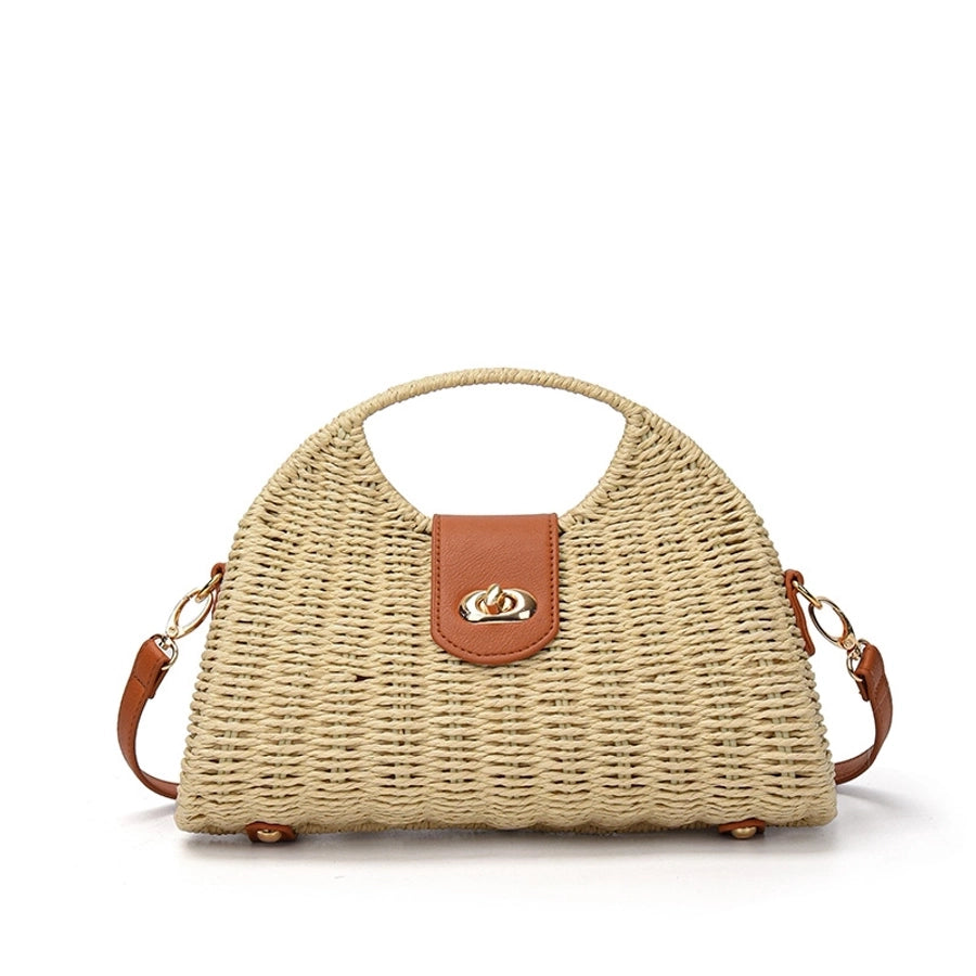 Women'S Small Straw Solid Color Vacation Lock clasp Straw Bag