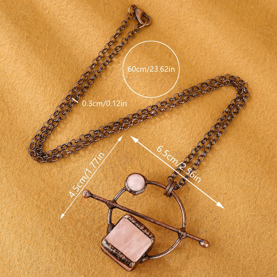 Rose Quartz Copper Irregular Natural Stone Pendant Necklace