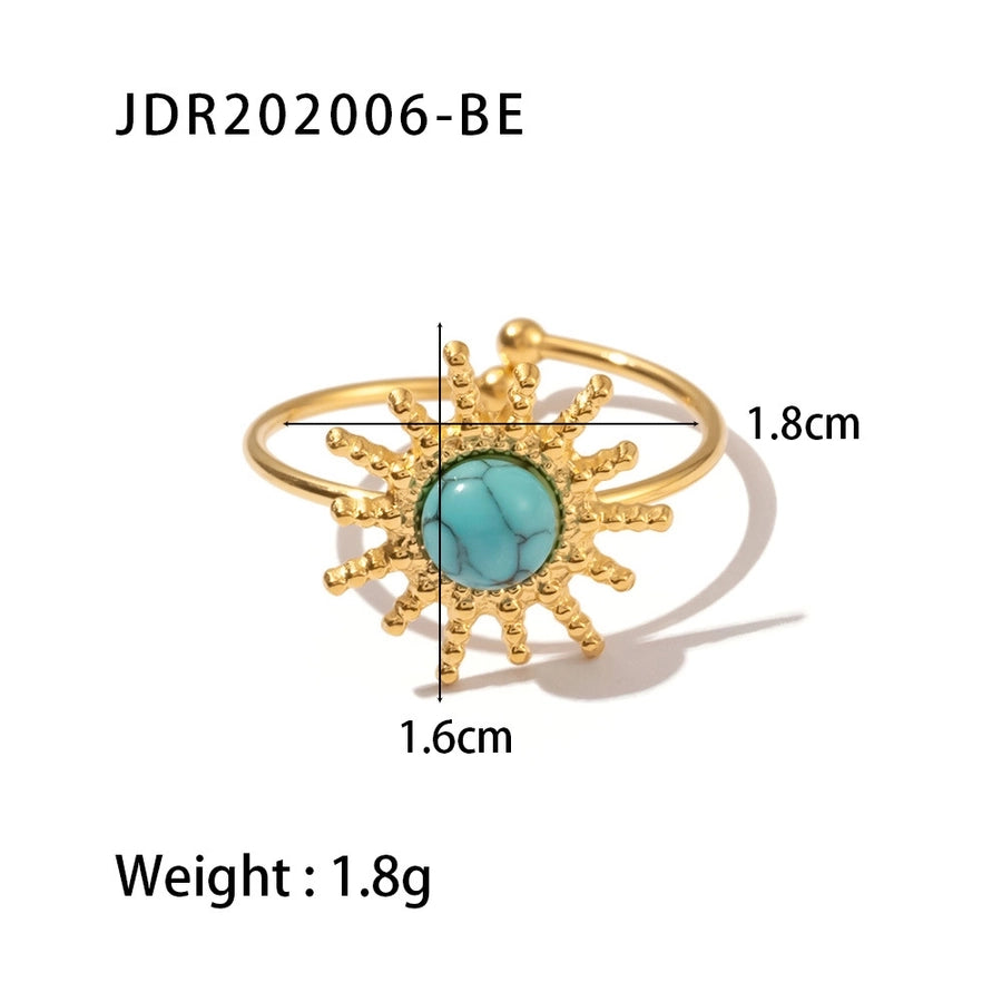 Jewelry Fashion Sun 304 Stainless Steel Turquoise Plating Inlay Open Ring