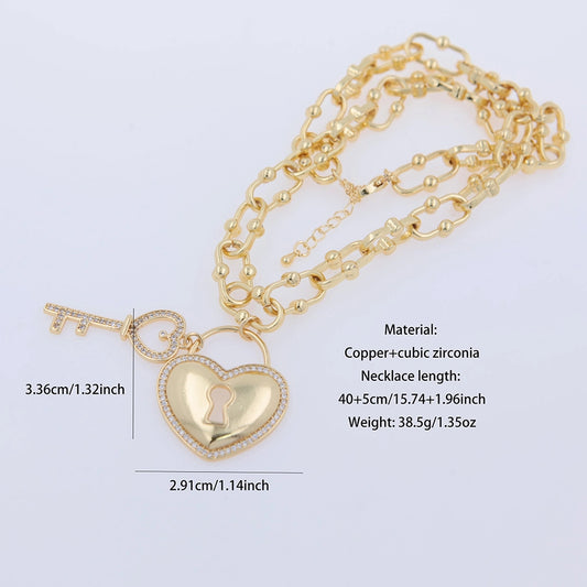 Wedding Baroque Style Classic Style Heart Shape Key 18K Gold Plated Arylic Copper  Necklace