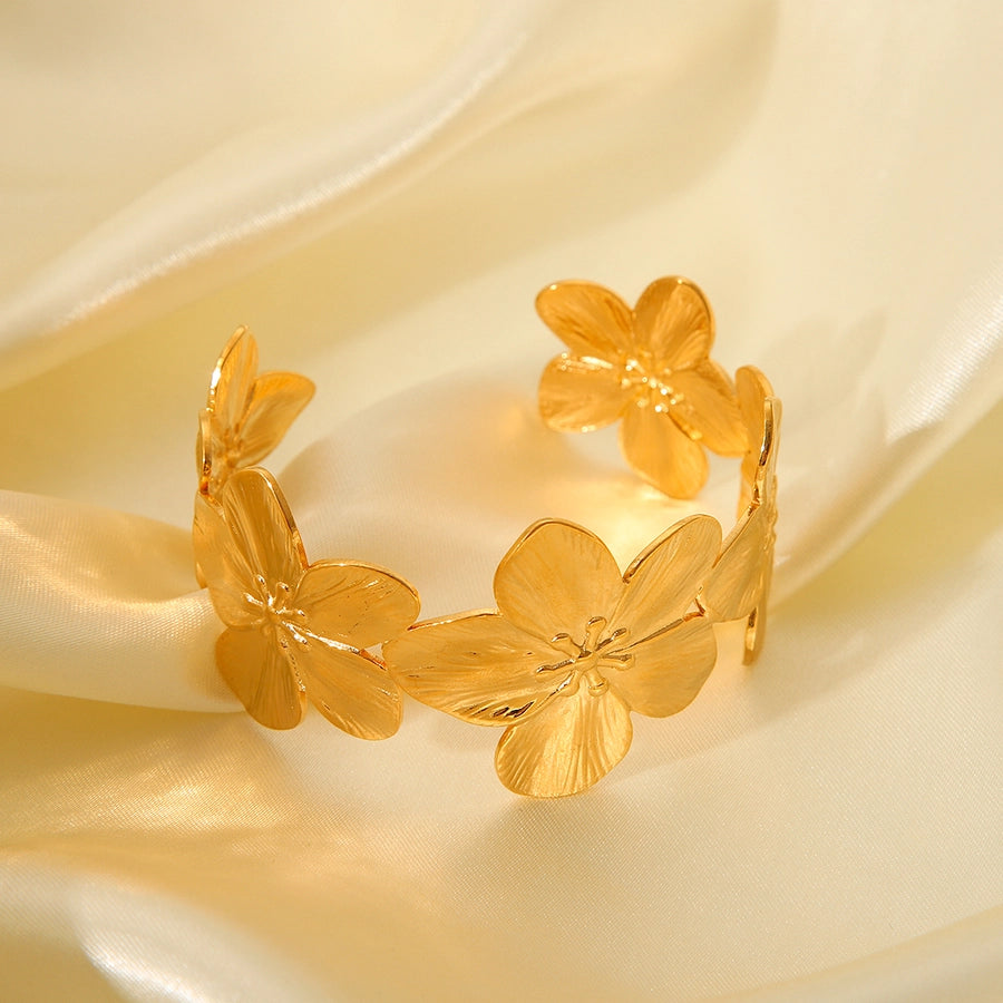 IG Style Flower 304 Stainless Steel Titanium Steel 18K Gold Plated Bangle In Bulk Stainless Steel Bracelets