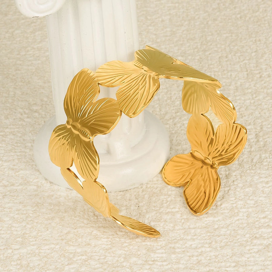 IG Style Solid Color Butterfly 304 Stainless Steel 18K Gold Plated Bangle In Bulk Stainless Steel Bracelets