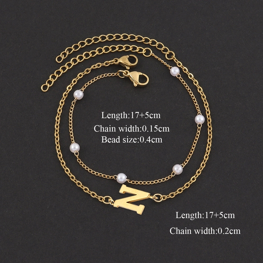 Elegant Simple Style Classic Style Letter 201 Stainless Steel 304 Stainless Steel Artificial Pearl Bracelets In Bulk