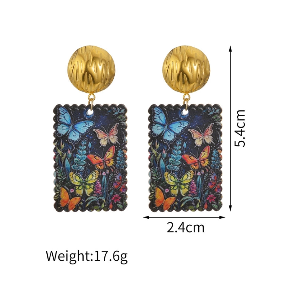 1 Piece Artistic Flower Butterfly Painted Plating 304 Stainless Steel 18K Gold Plated Drop Earrings