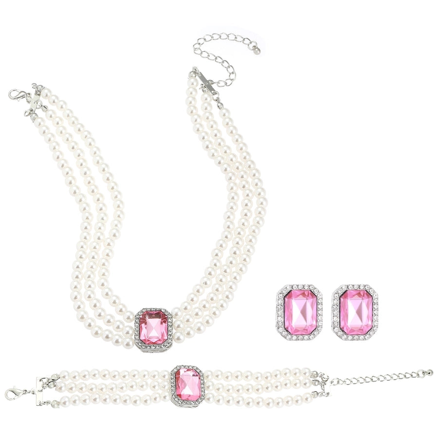 Elegant Geometric Imitation Pearl Alloy Beaded Inlay Crystal Women's Jewelry Set