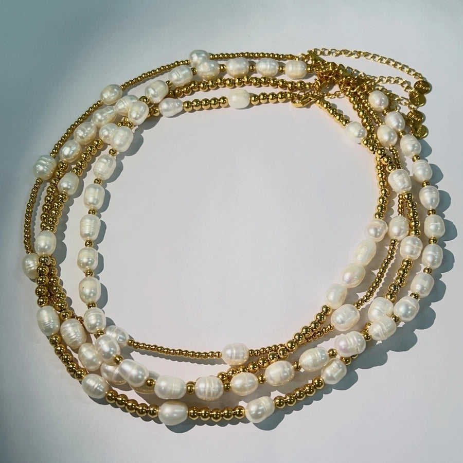 ig style sweet oval stainless steel freshwater pearl beaded handmade 18k gold plated necklace