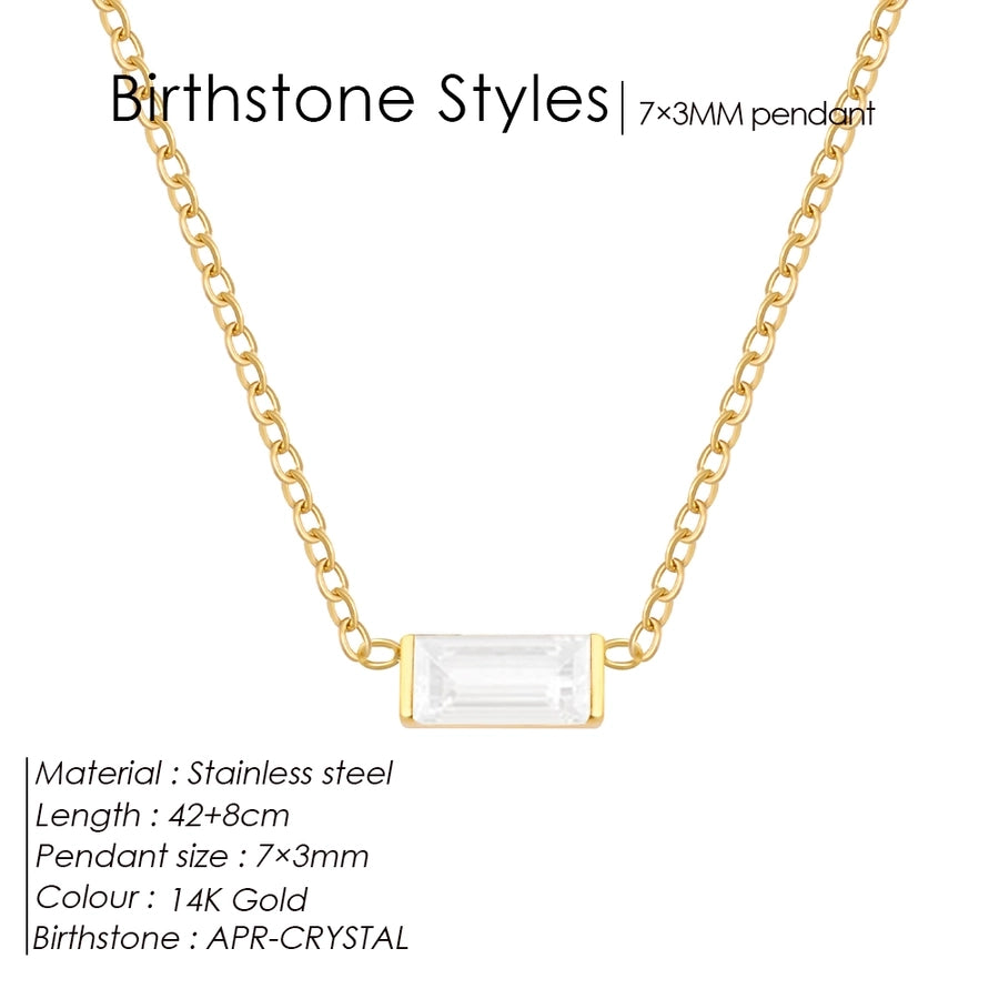 Jewelry Retro Classic Style Square 304 Stainless Steel Birthstone Zircon Pendant Necklace